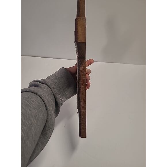 Wood Wall Cross Crucifix Oak Crochet 13" x 9" Hanging Decor Handmade Religious - Picture 10 of 13